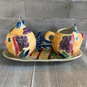 Under the sea hand painted cream and sugar serving set